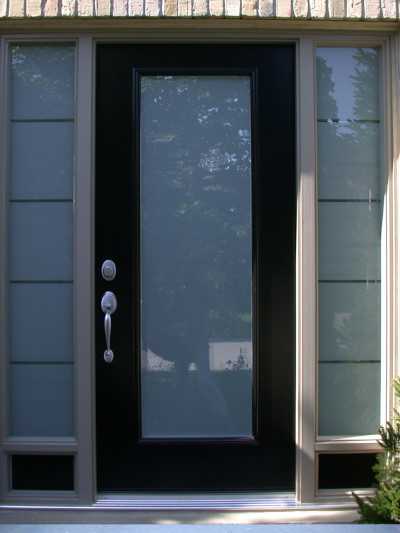 Steel Door with Custom Sanded Glass